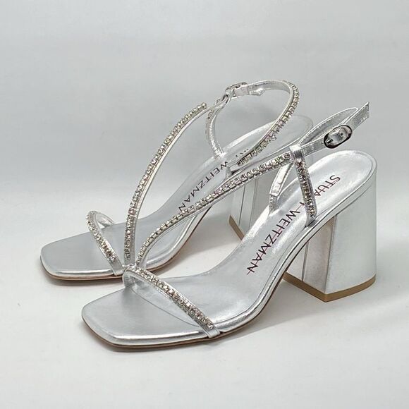 Stuart Weitzman Embellished Metallic Leather Sandals size 7 - Picture 4 of 12